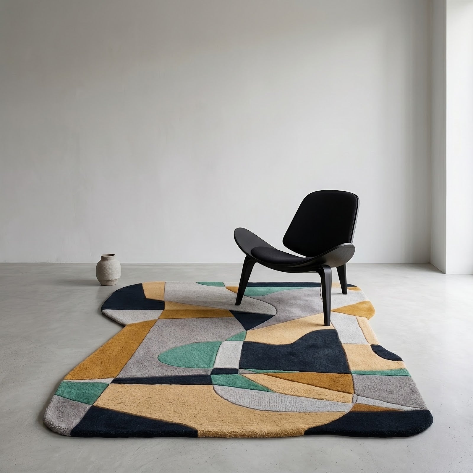Abstract Geometric Hand Tufted Wool Rug | Irregular Shape Modern Area Rug — 2x3 ft'