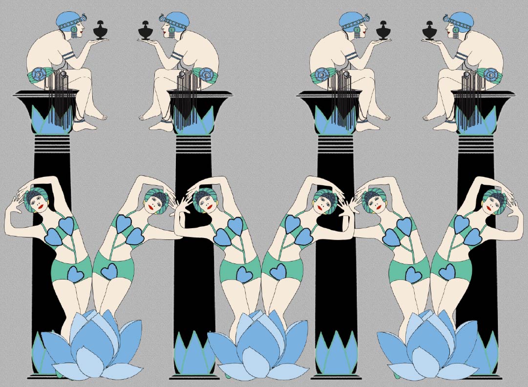 CUSTOM ART DECO EGYPTIAN REVIVAL LOTUS GIRLS WALLPAPER Blue by Art Decor Designs image 0