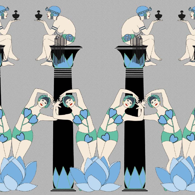 CUSTOM ART DECO EGYPTIAN REVIVAL LOTUS GIRLS WALLPAPER Blue by Art Decor Designs image 0
