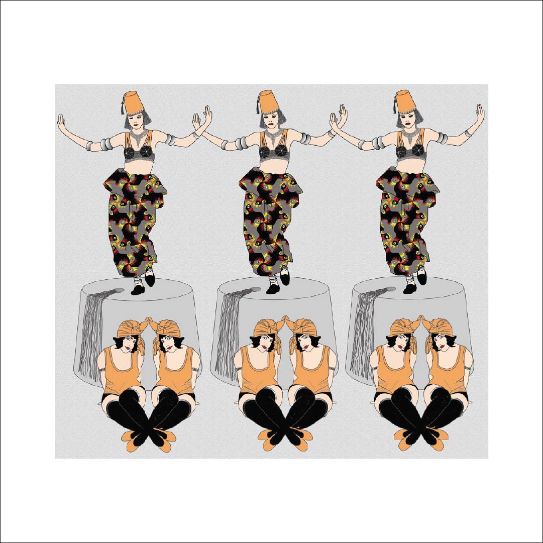 CUSTOM ART DECO EGYPTIAN REVIVAL FEZ HAT MURAL Orange/Grey by Art Decor Designs image 0