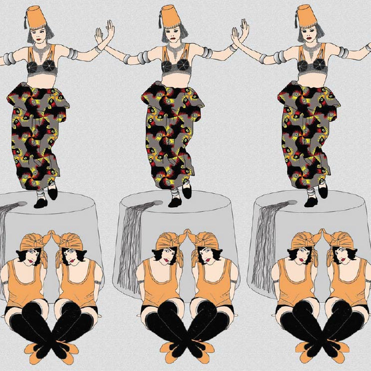 CUSTOM ART DECO EGYPTIAN REVIVAL FEZ HAT MURAL Orange/Grey by Art Decor Designs image 0