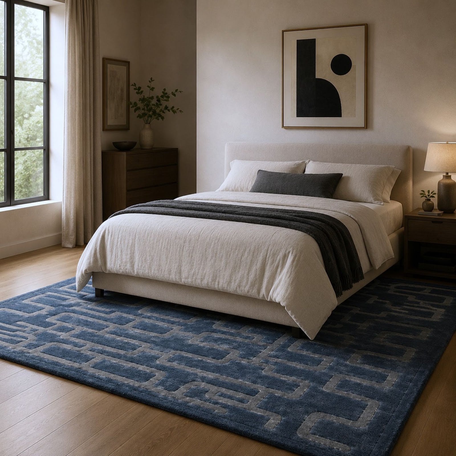 Modern Geometric Hand Tufted Wool Rug | Interlocking Chain Pattern Area Rug — 2x3 ft'