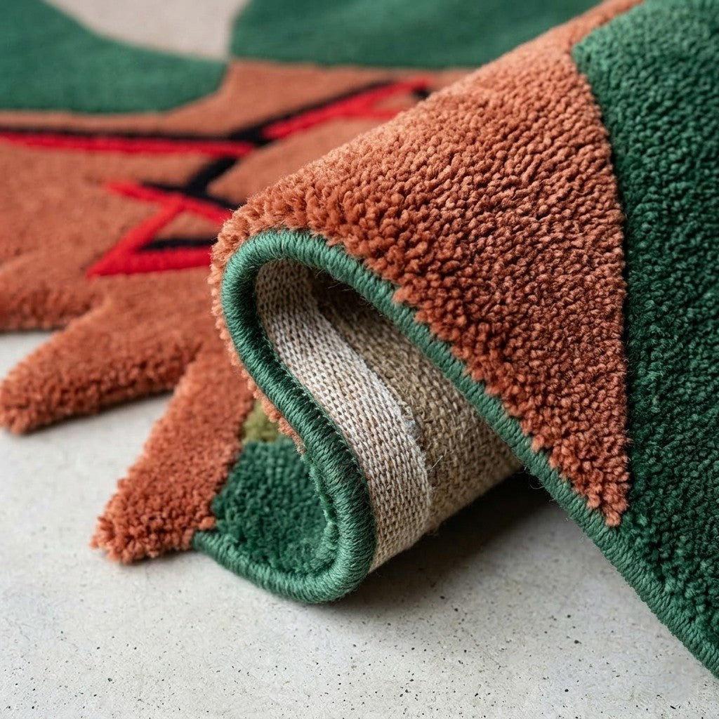 Abstract Geometric Hand Tufted Wool & Viscose Rug | Green Terracotta Modern Artistic Irregular Shape Area Rug — 2x3 ft'