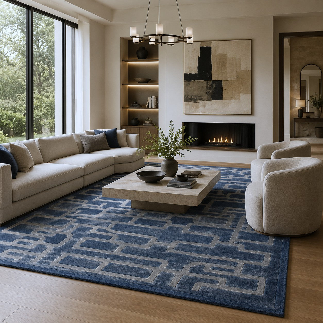 Modern Geometric Hand Tufted Wool Rug | Interlocking Chain Pattern Area Rug — 2x3 ft'