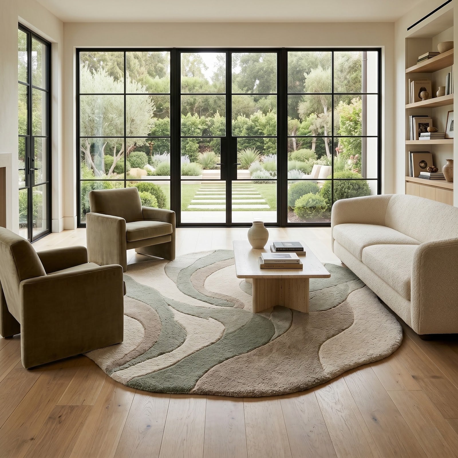 Organic Wave Hand Tufted Wool Rug | Sage Green, Taupe & Ivory Irregular Shape Area Rug — 2x3 ft'