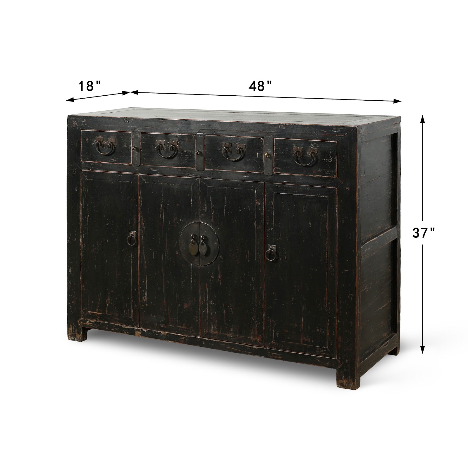 Vintage Entry Table with Four Drawers Distressed Black Lacquer image