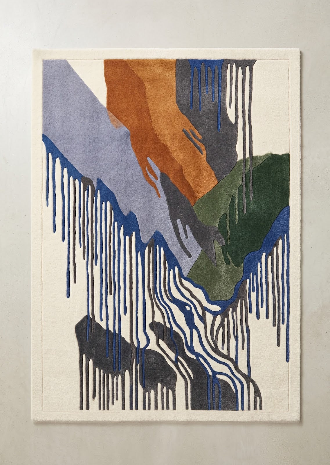 Abstract Mountain Landscape Hand Tufted Wool Rug | Modern Waterfall Art Area Rug in Blue, Green & Rust — 2x3 ft'