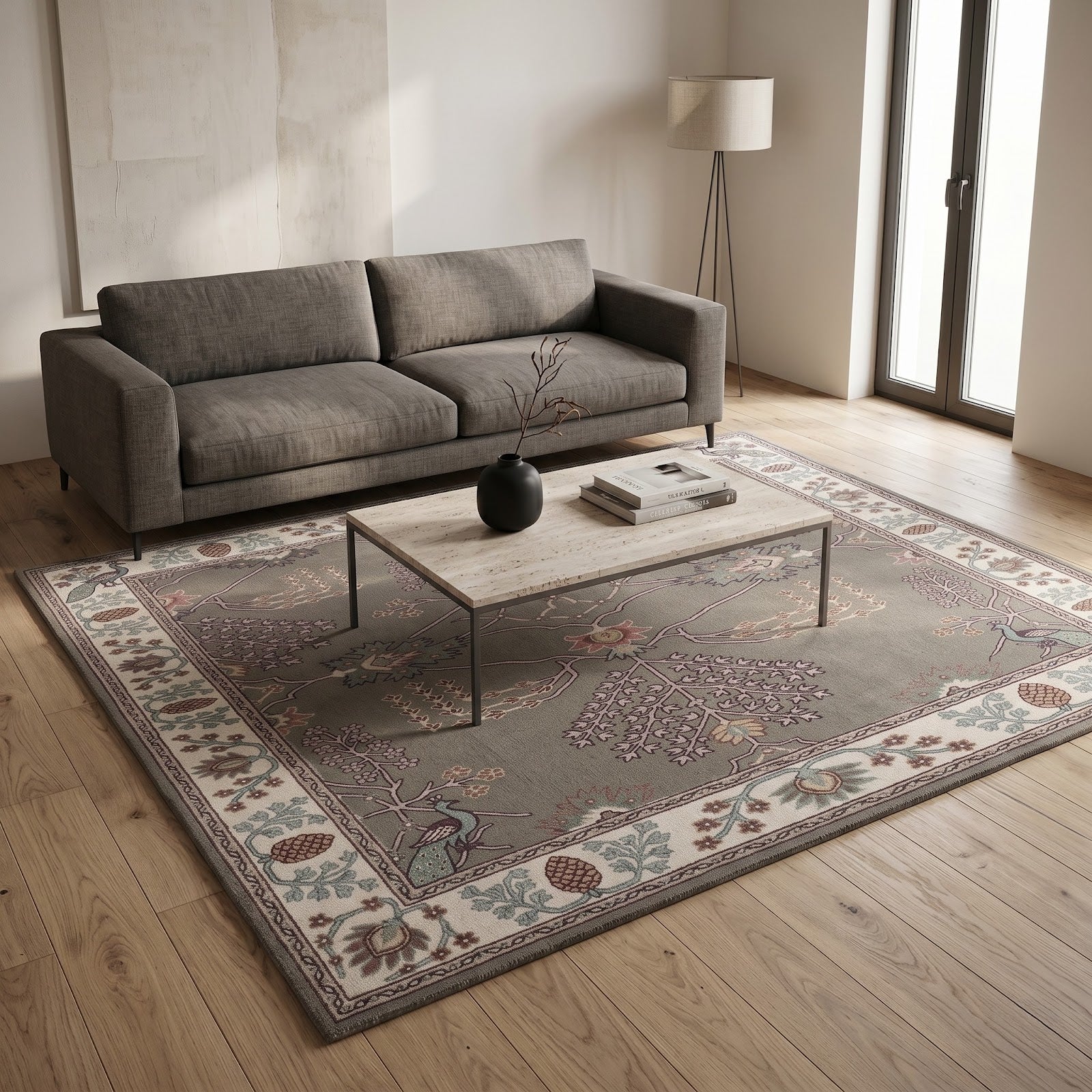 Vintage Peacock Garden Hand Tufted Wool Rug | Traditional Botanical Floral Area Rug — 2x3 ft'