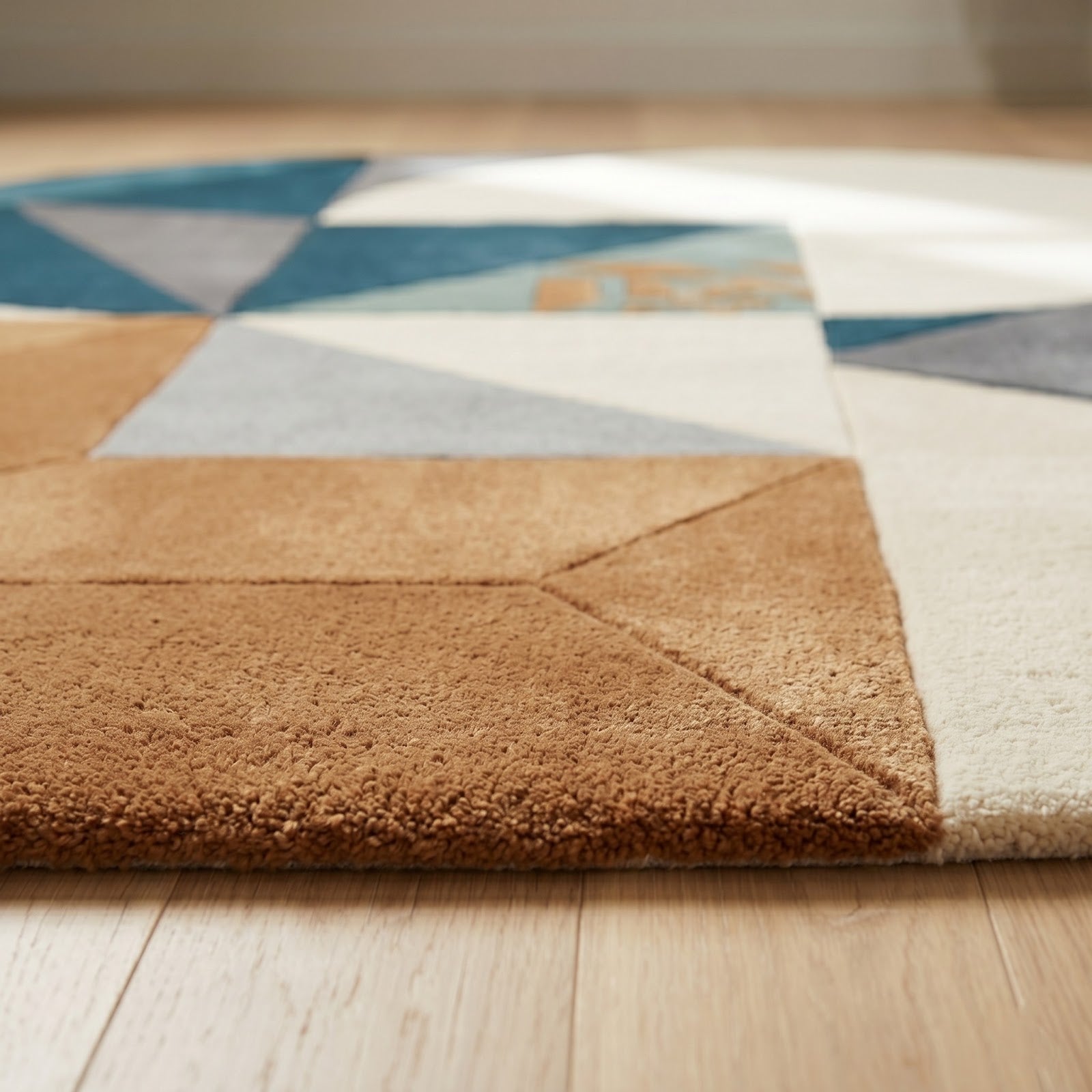 Irregular Geometric Hand Tufted Wool Rug | Modern Abstract Blue Brown Contemporary Area Rug — 2x3 ft'