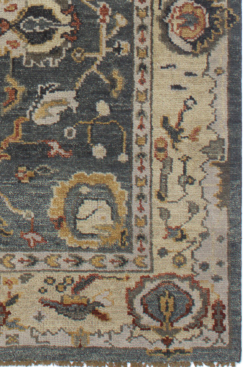 Vintage Persian Hand Knotted New Zealand Wool Rug | Charcoal Grey & Ivory Floral Area Rug — 2x3 ft'
