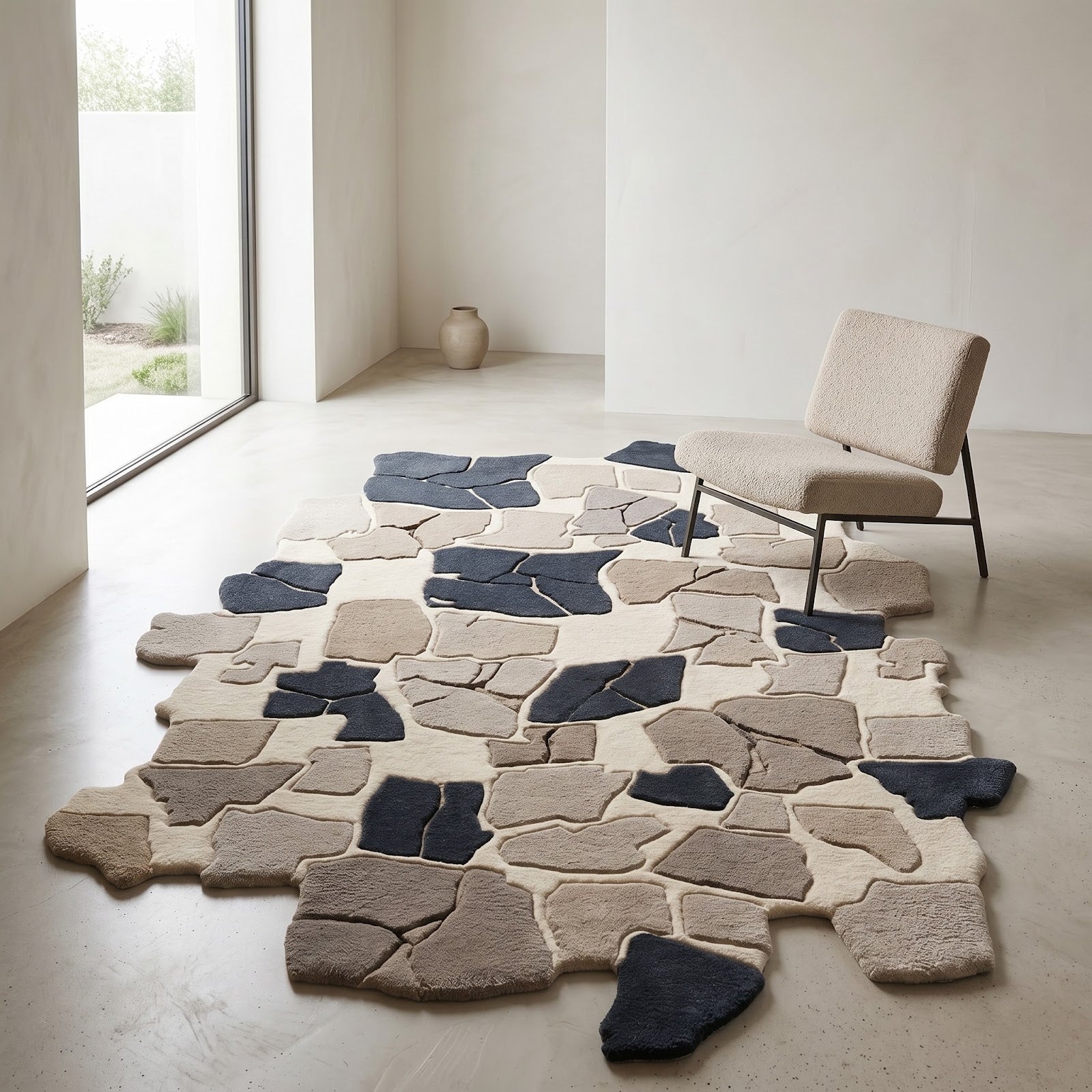 Irregular Mosaic Hand Tufted Wool Rug | Abstract Stone Pattern Area Rug — 2x3 ft'