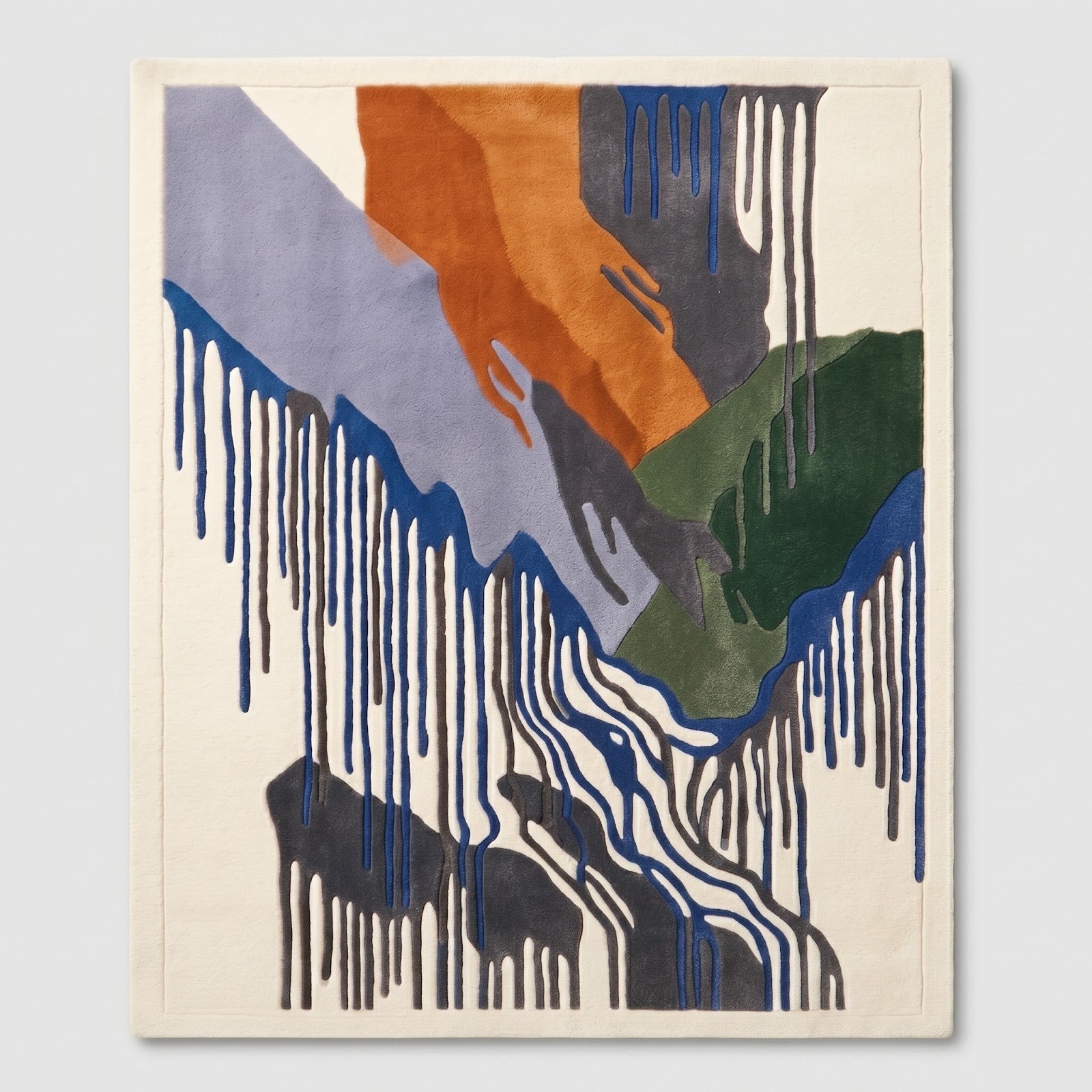 Abstract Mountain Landscape Hand Tufted Wool Rug | Modern Waterfall Art Area Rug in Blue, Green & Rust — 2x3 ft'