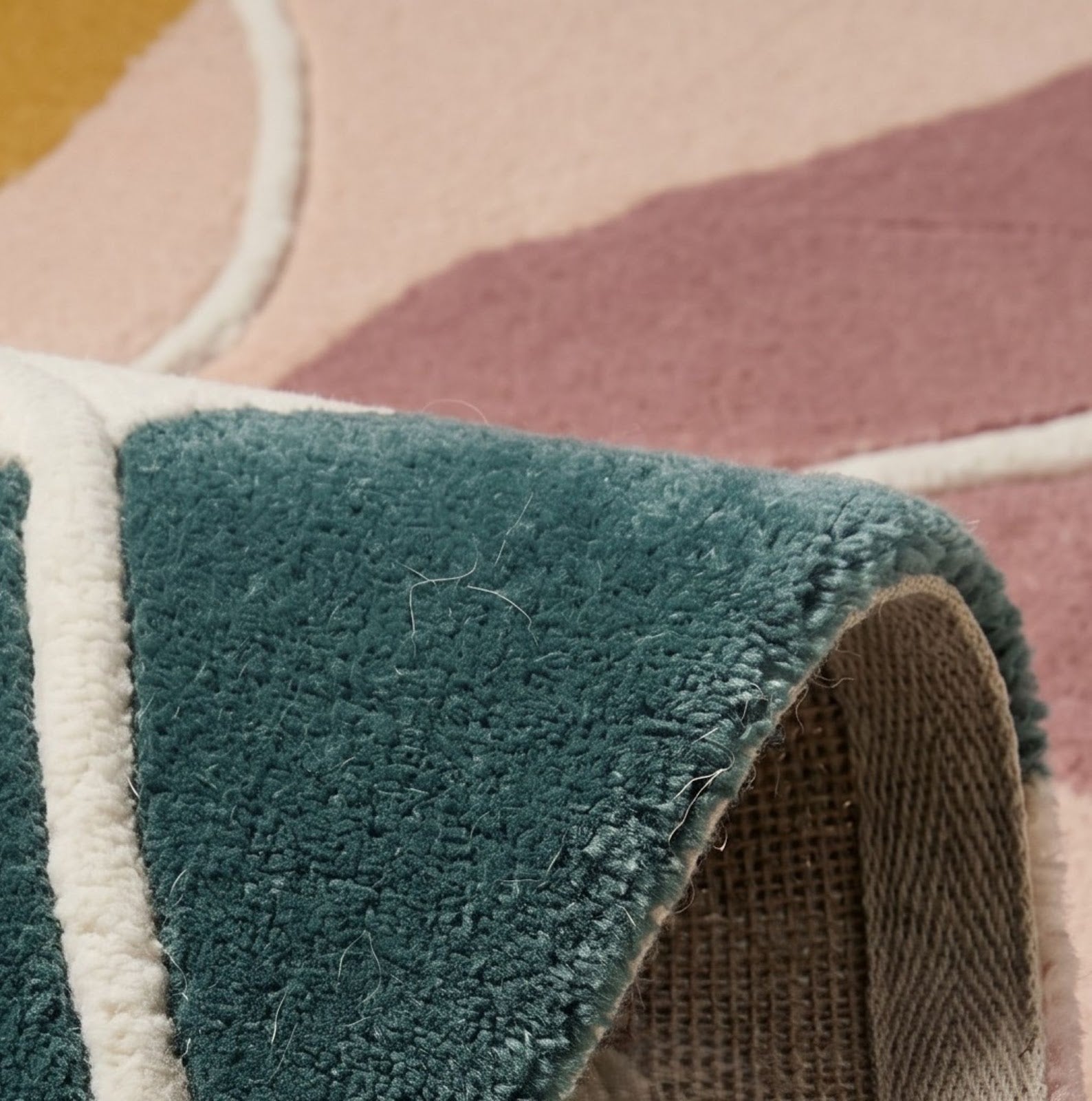 Modern Abstract Hand Tufted Wool Rug | Blush Pink Organic Line Art Area Rug — 2x3 ft'