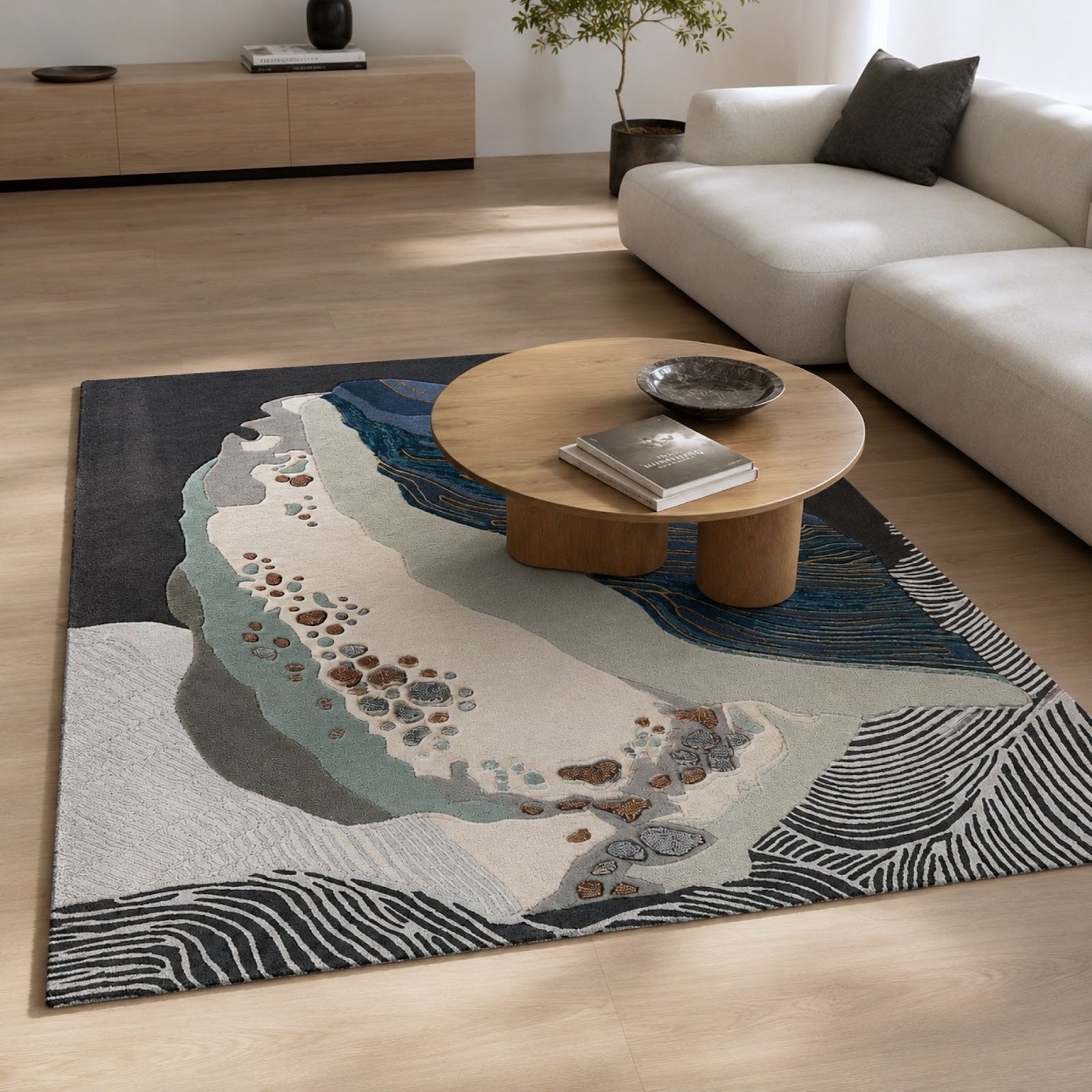 Abstract Geode Hand Tufted Wool Rug | Organic Stone Formation Area Rug — 2x3 ft'