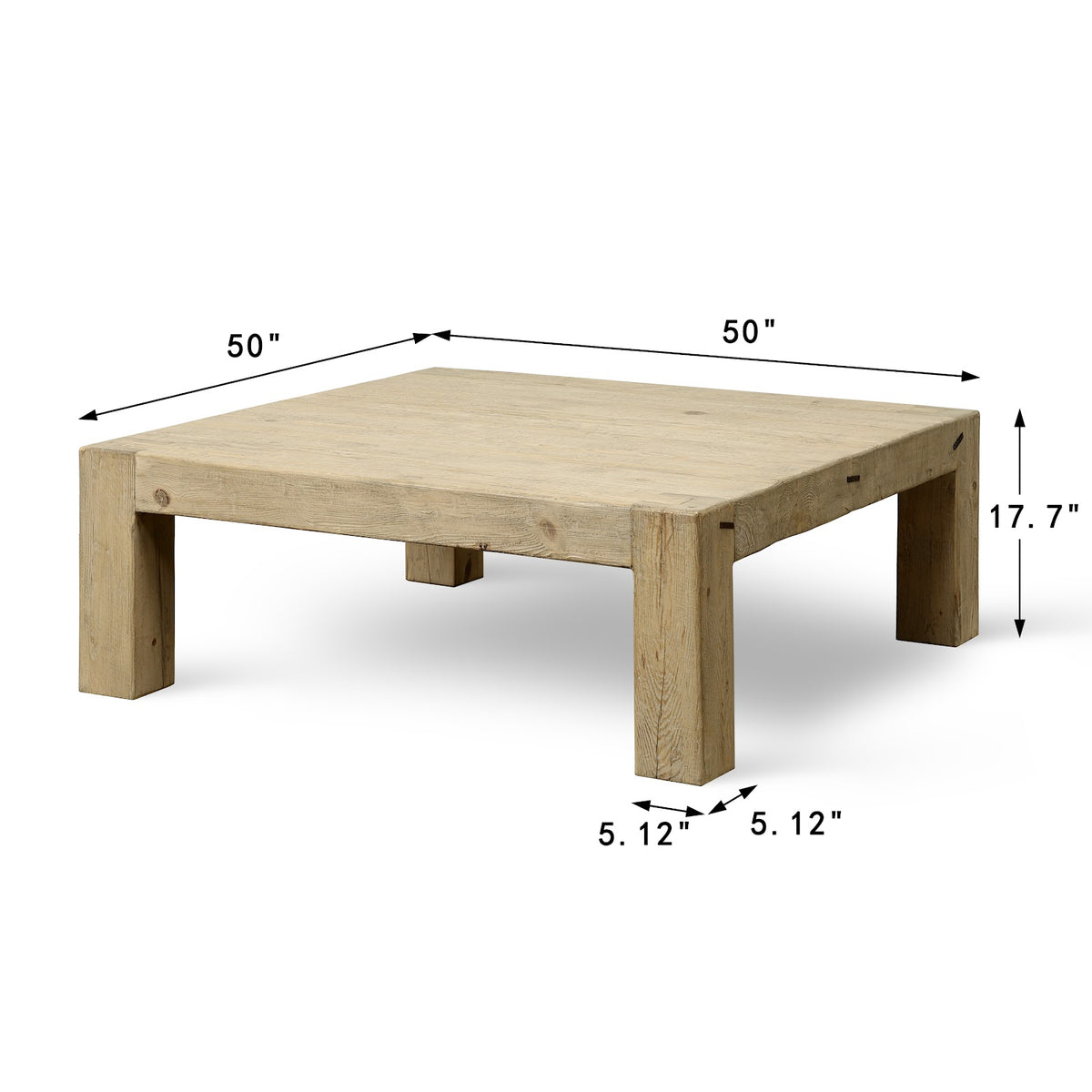 Inches Waterfall Square Coffee Table Reclaimed Pinewood image