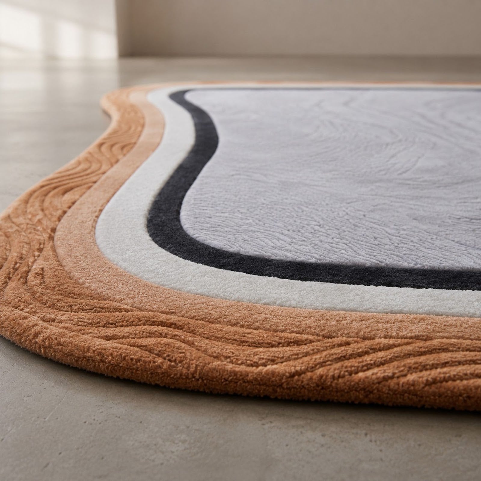 Organic Contour Hand Tufted Wool Sculpted Abstract Border Area Rug — 2x3 ft'