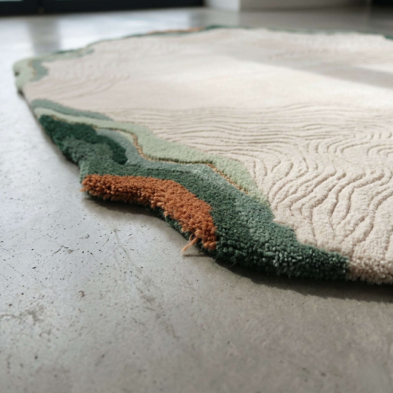 Organic Contour Hand Tufted Wool Rug | Irregular Topographic Area Rug in Ivory Green & Terracotta — 2x3 ft'