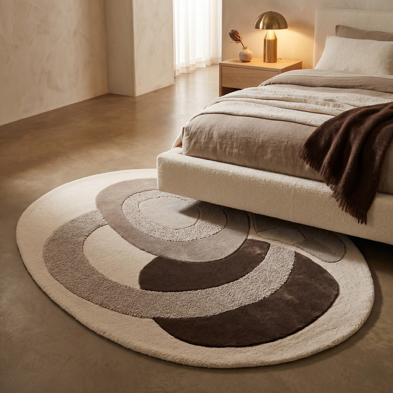Sculptural Abstract Hand Tufted Wool Rug | Ivory, Taupe & Espresso Brown Organic Modern Area Rug — 2x3 ft'