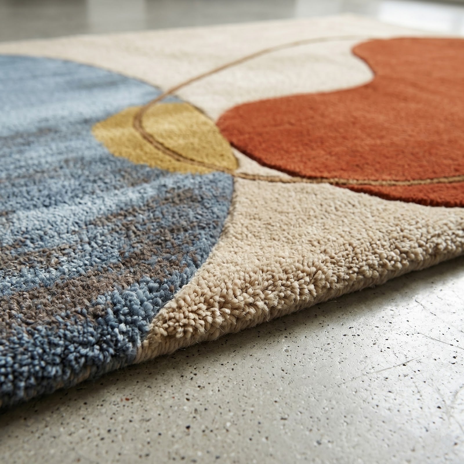 Modern Organic Balance Hand Tufted Wool Rug | Terracotta & Slate Blue Abstract Area Rug — 2x3 ft'