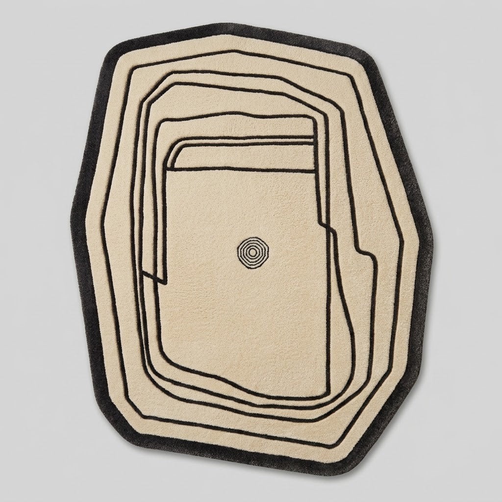 Minimalist Abstract Hand Tufted Wool Rug | Black Ivory Irregular Area Rug — 2x3 ft'