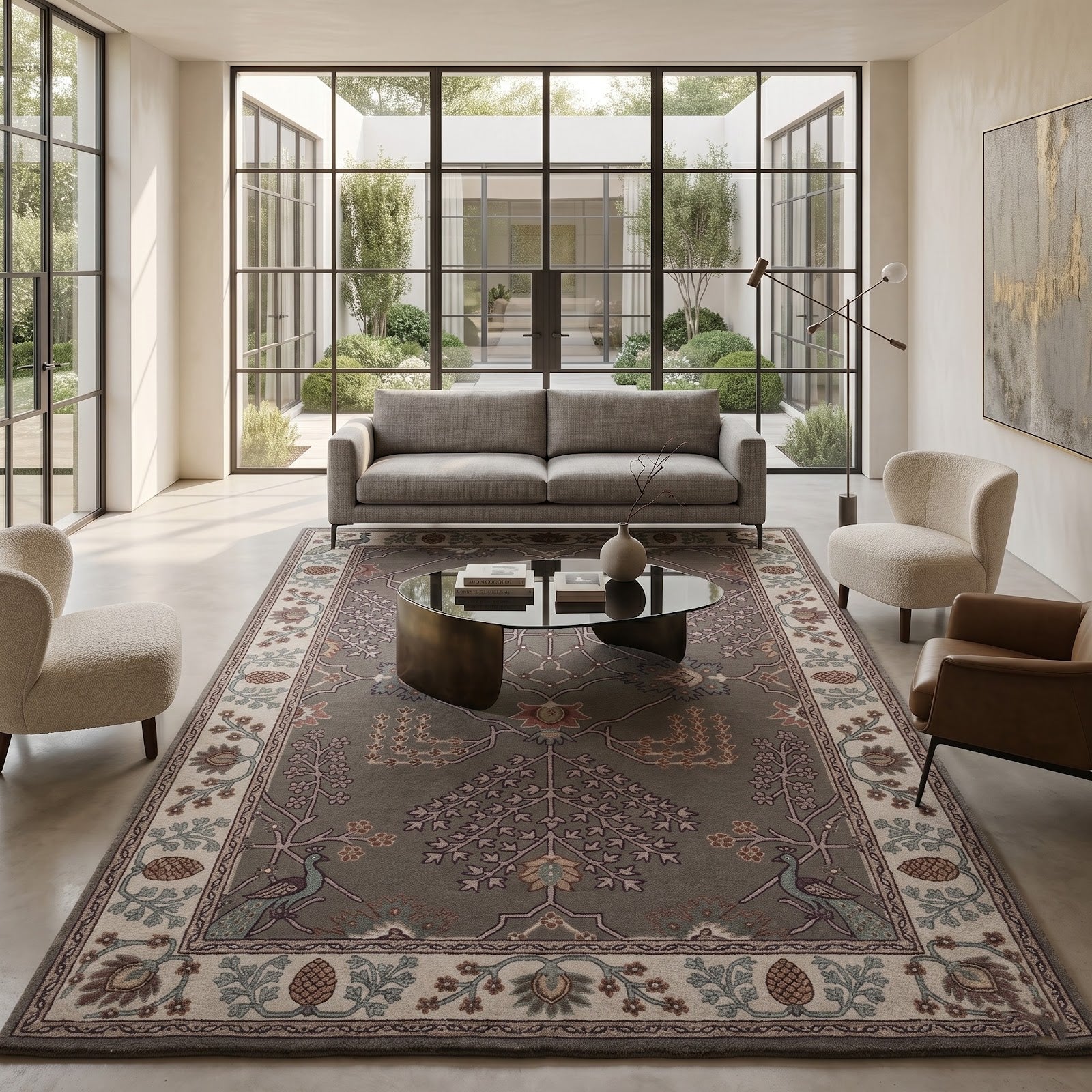 Vintage Peacock Garden Hand Tufted Wool Rug | Traditional Botanical Floral Area Rug — 2x3 ft'