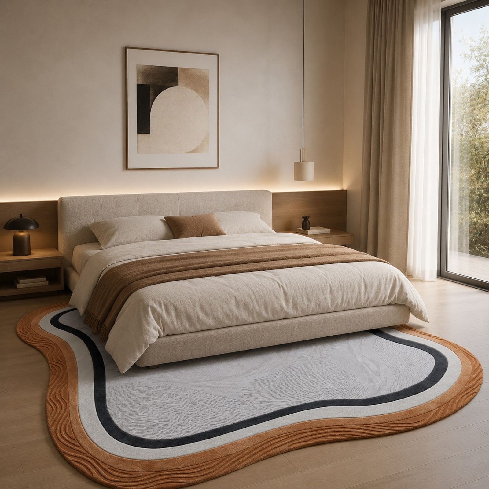 Organic Contour Hand Tufted Wool Sculpted Abstract Border Area Rug — 2x3 ft'