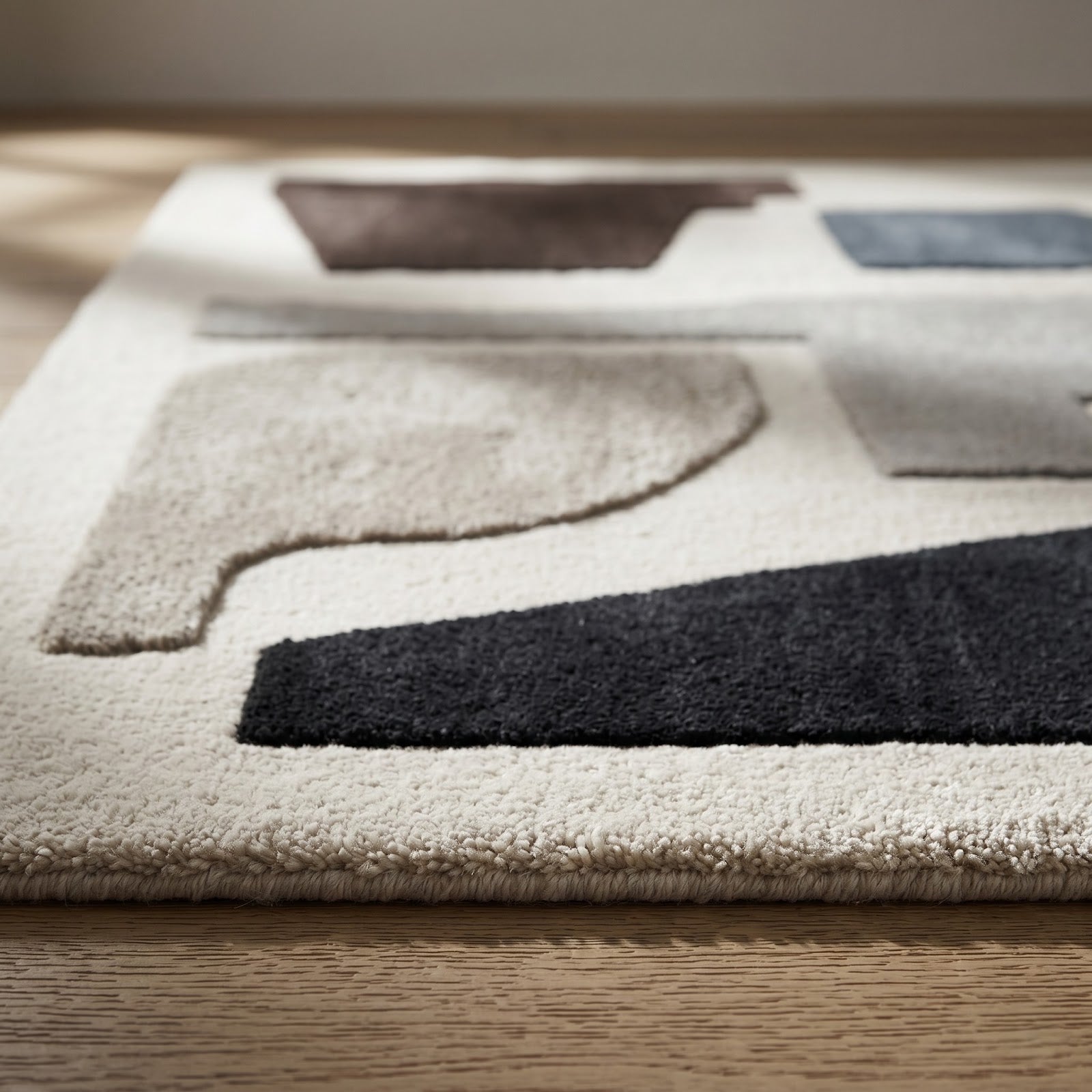 Modern Bauhaus Hand Tufted Wool Rug | Ivory, Charcoal & Taupe Geometric Abstract Area Rug — 2x3 ft'