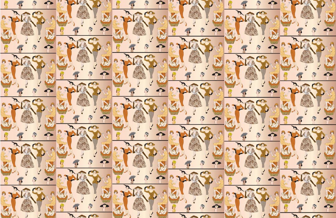 CUSTOM RETRO FIFTIES FASHION WALLPAPER Peach/Brown by Art Decor Designs image 0