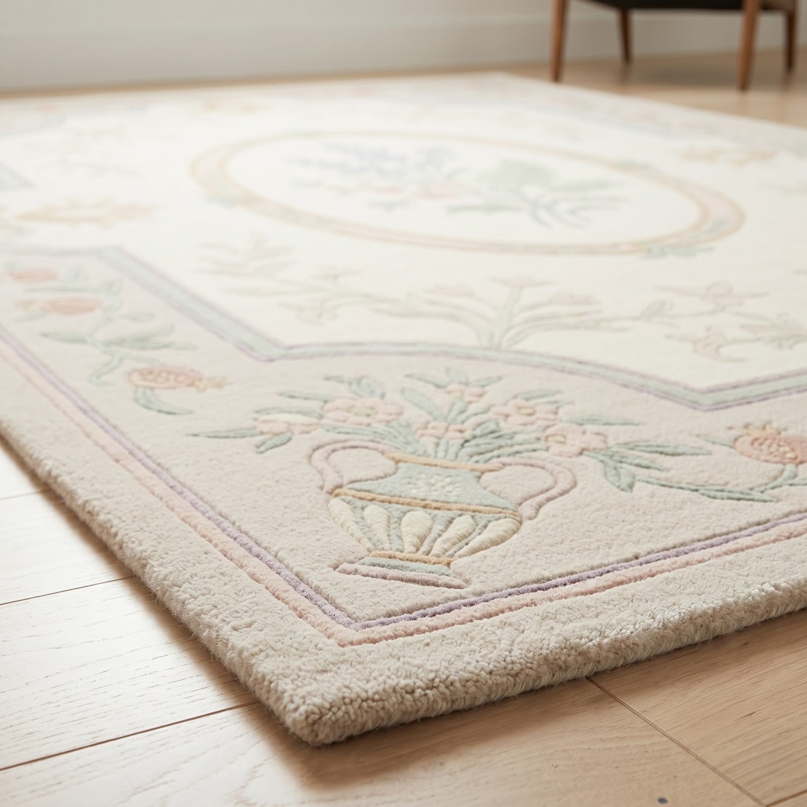 French Provincial Floral Hand Tufted Wool Rug | Pastel Botanical Medallion Area Rug — 2x3 ft'