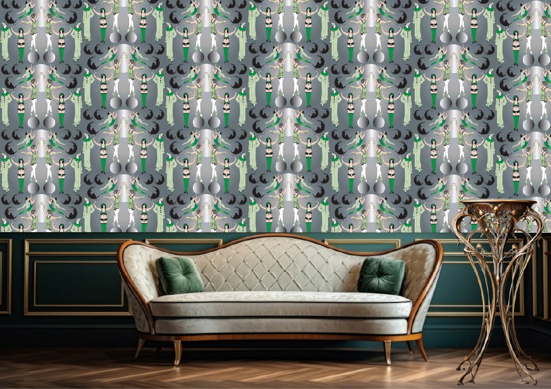 CUSTOM ART DECO CIRCUS WALLPAPER Green by Art Decor Designs image 2