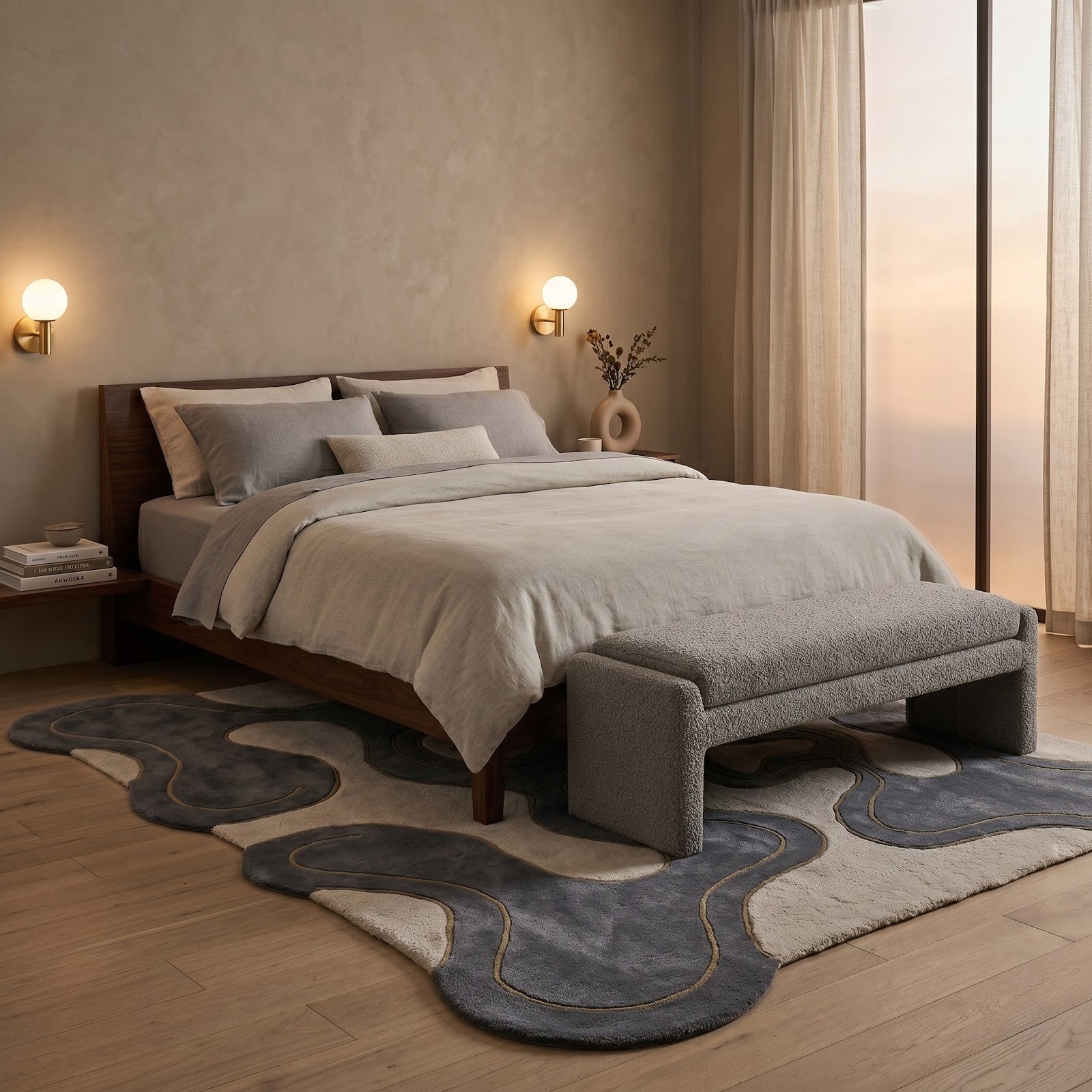Organic Flow Hand Tufted Wool Rug | Slate Blue & Ivory Biomorphic Irregular Area Rug — 2x3 ft'