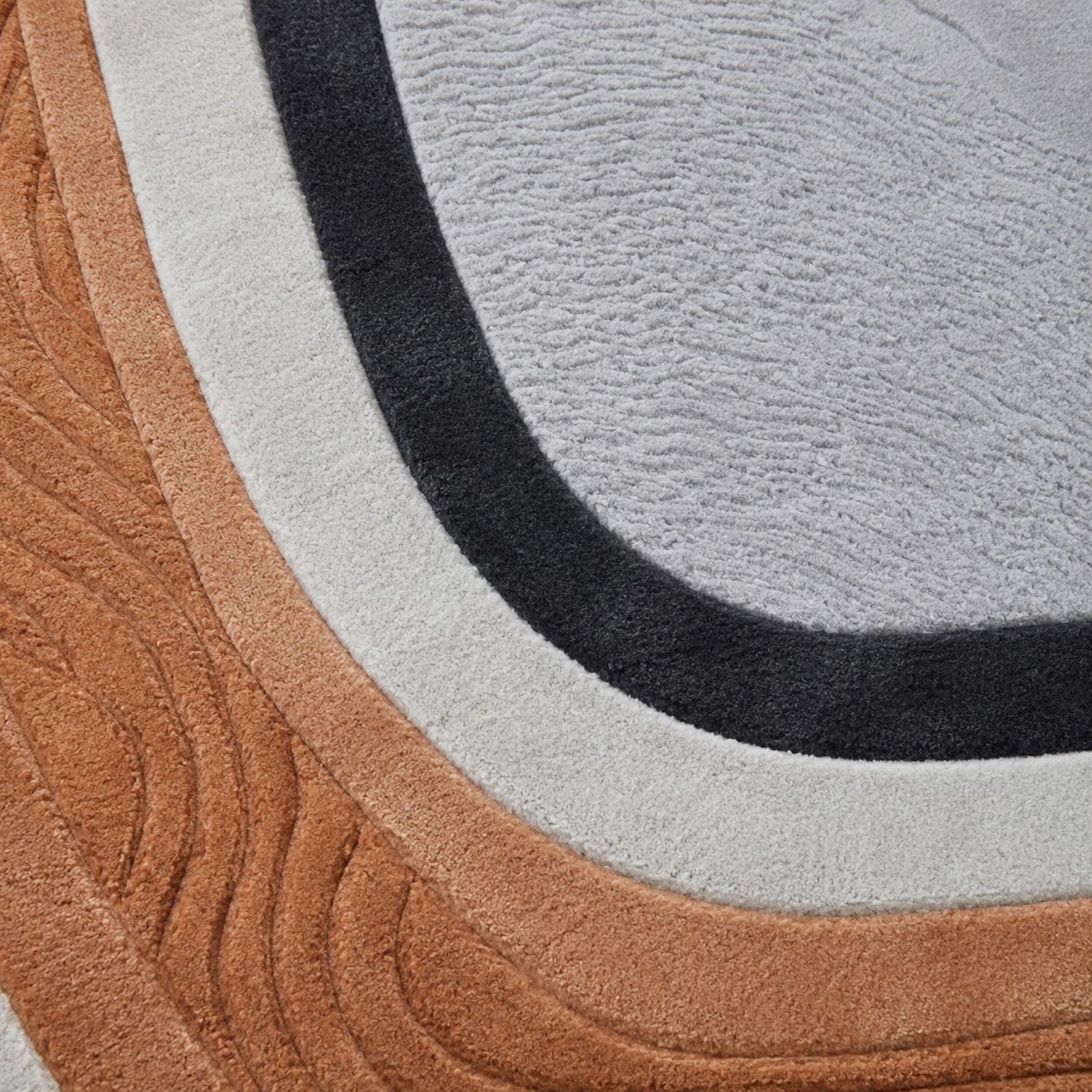 Organic Contour Hand Tufted Wool Sculpted Abstract Border Area Rug — 2x3 ft'
