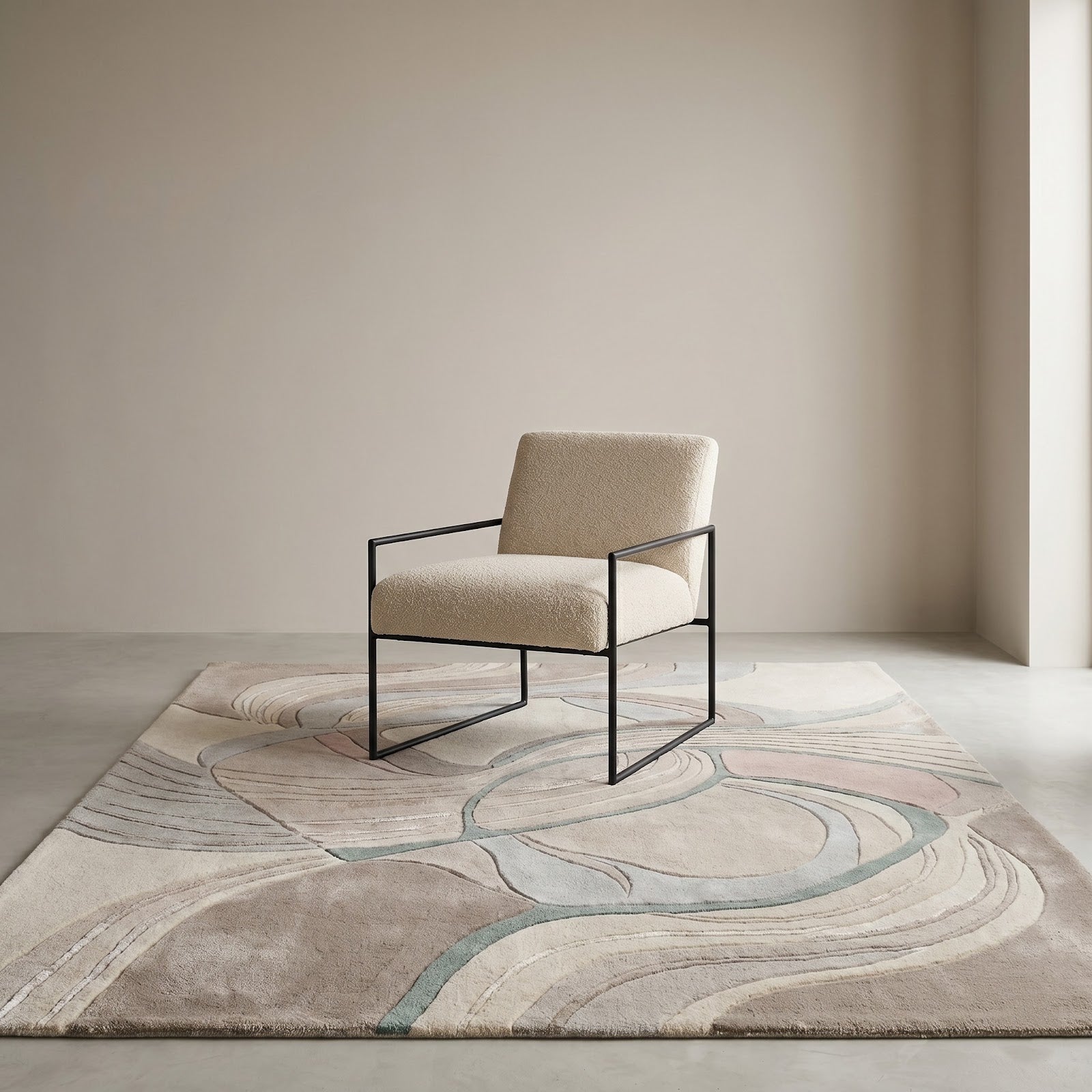 Modern Organic Abstract Hand Tufted Wool Rug | Neutral Flowing Line Art Area Rug — 2x3 ft'