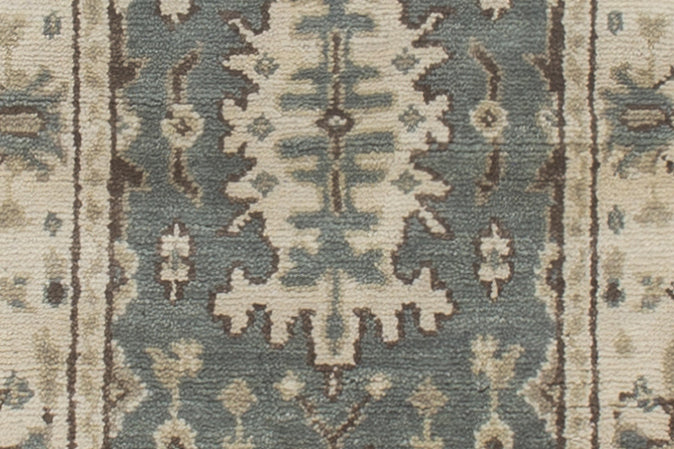 Vintage Oushak Hand Knotted New Zealand Wool Runner Rug | Blue & Ivory Traditional Floral Runner — 2x3 ft'