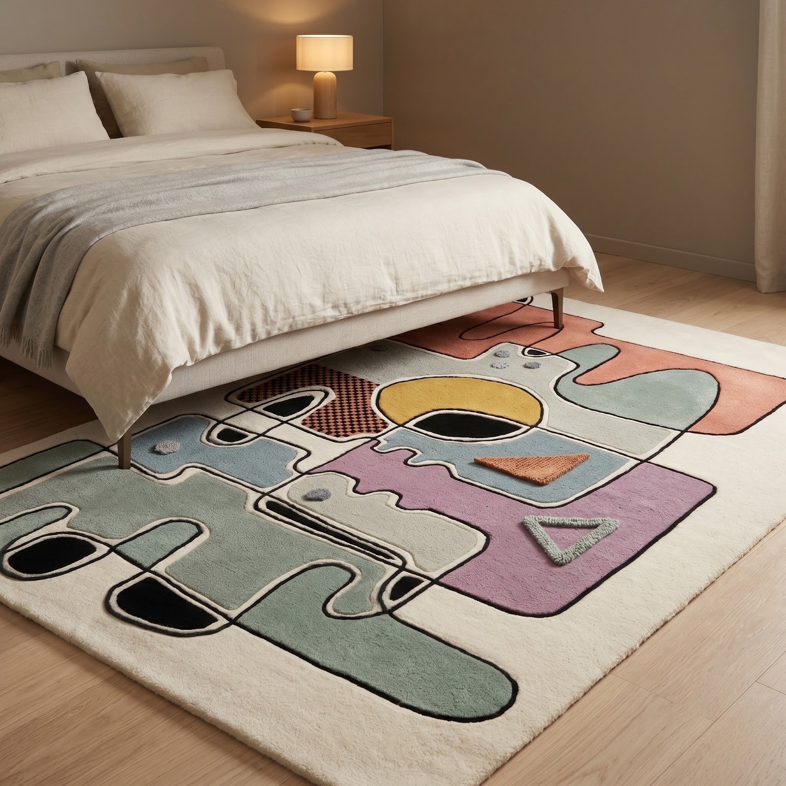 Modern Abstract Bauhaus Hand Tufted Wool Rug | Pastel Geometric Art Area Rug — 2x3 ft'
