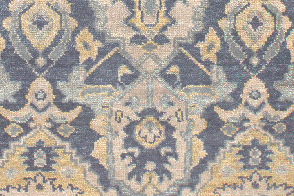 Vintage Persian Hand Knotted New Zealand Wool Rug | Navy Blue & Beige Floral Area Rug — 2x3 ft'