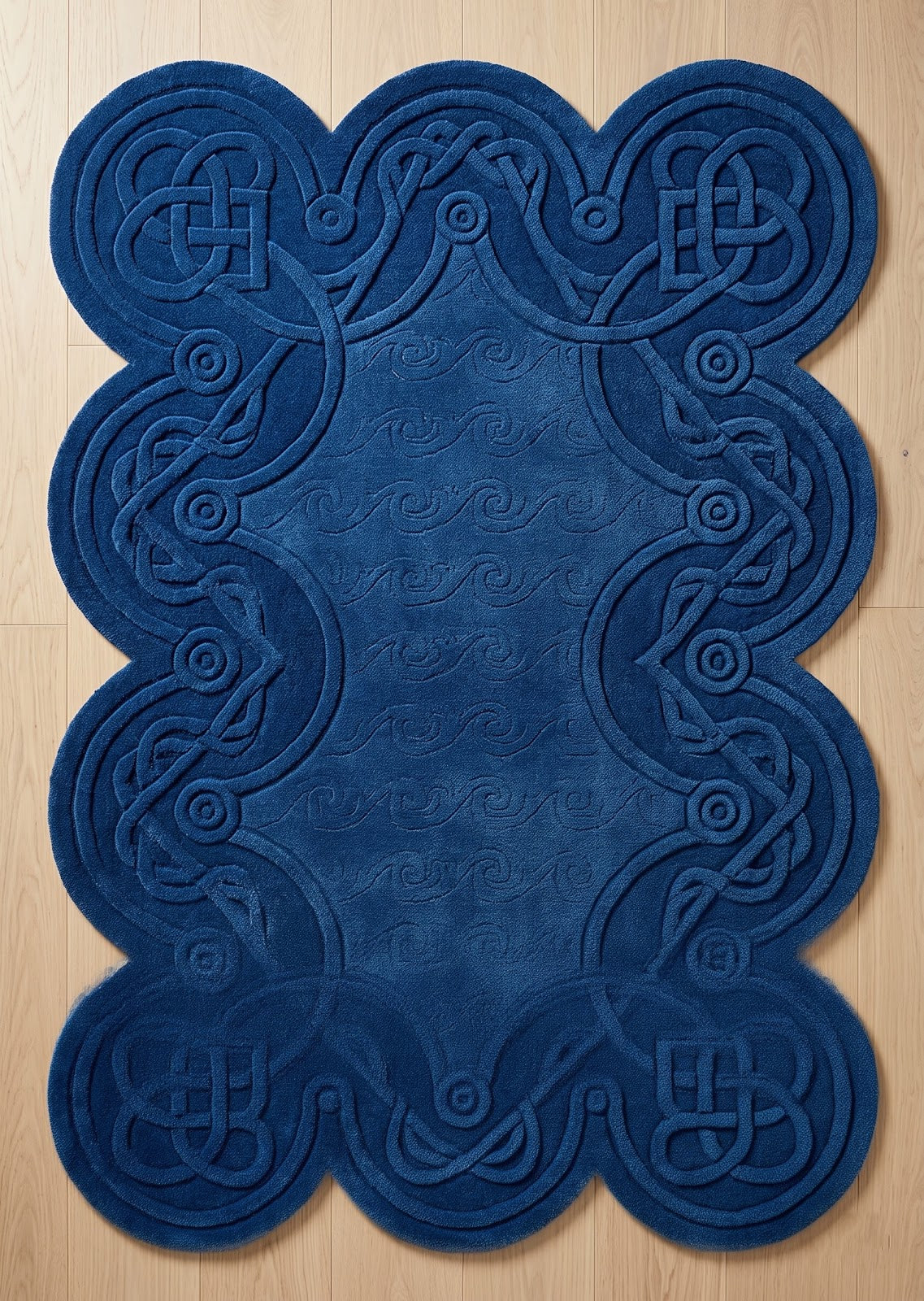 Celtic Knot Irregular Hand Tufted Wool Rug | Navy Blue Heritage Pattern Statement Area Rug — 2x3 ft'