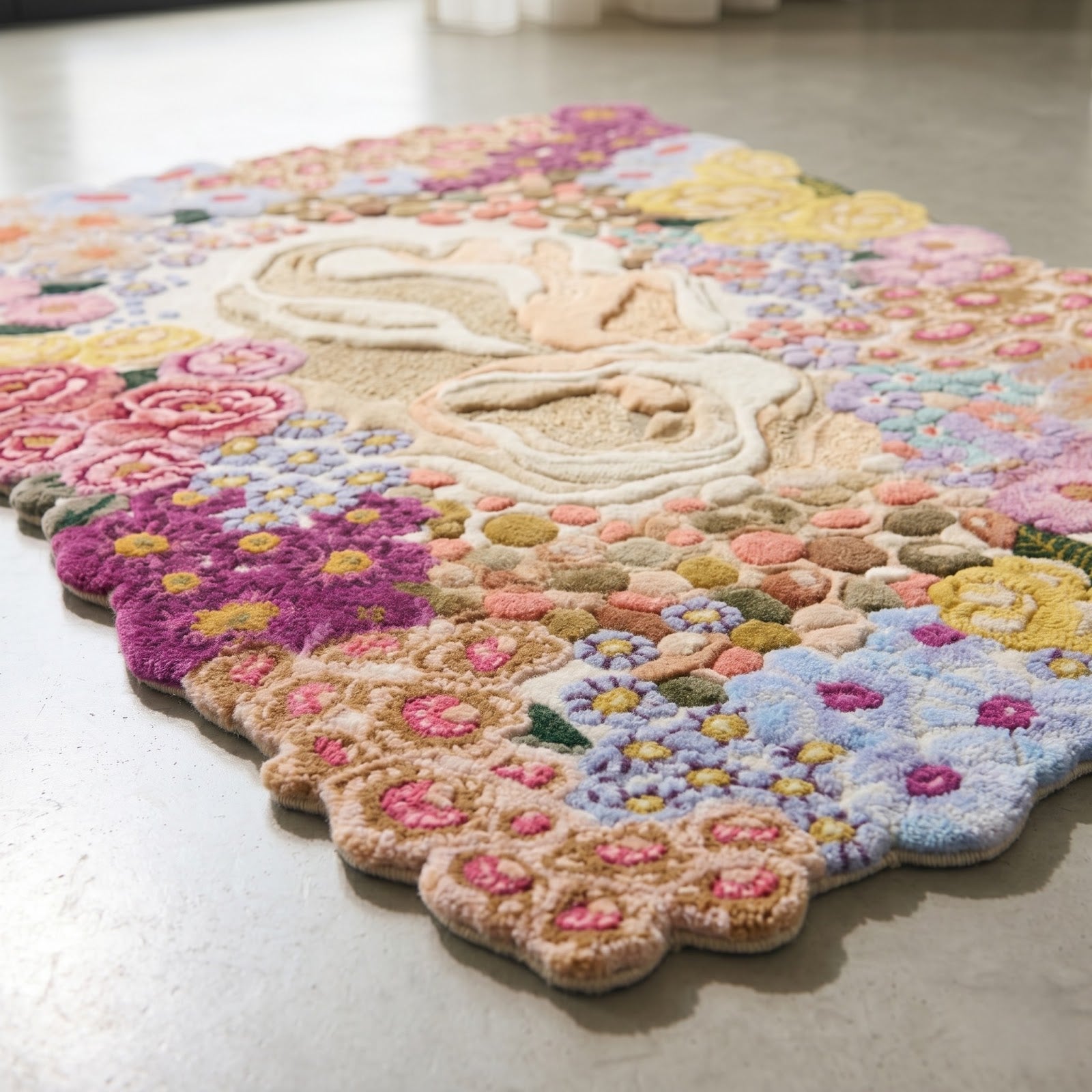 Floral Garden Irregular Hand Tufted Wool Rug | Multicolor Botanical Bloom Statement Area Rug — 2x3 ft'
