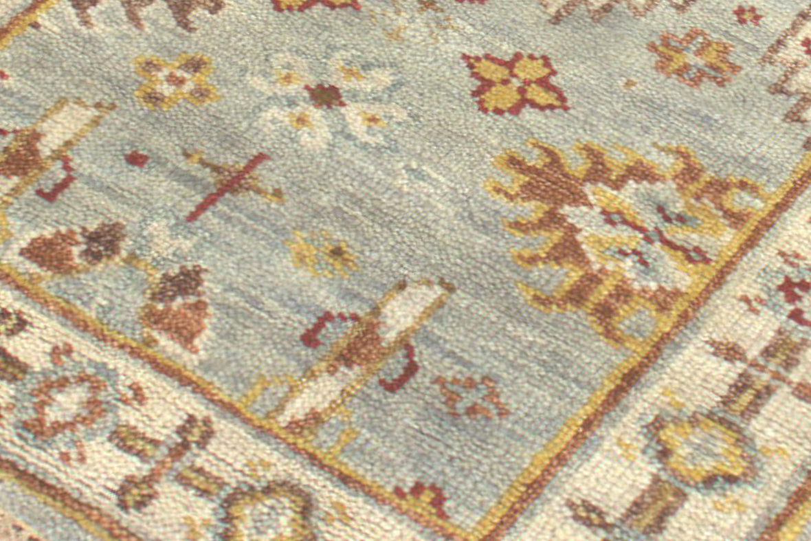 Vintage Oushak Hand Knotted New Zealand Wool Rug | Light Blue & Ivory Turkish Floral Area Rug — 2x3 ft'