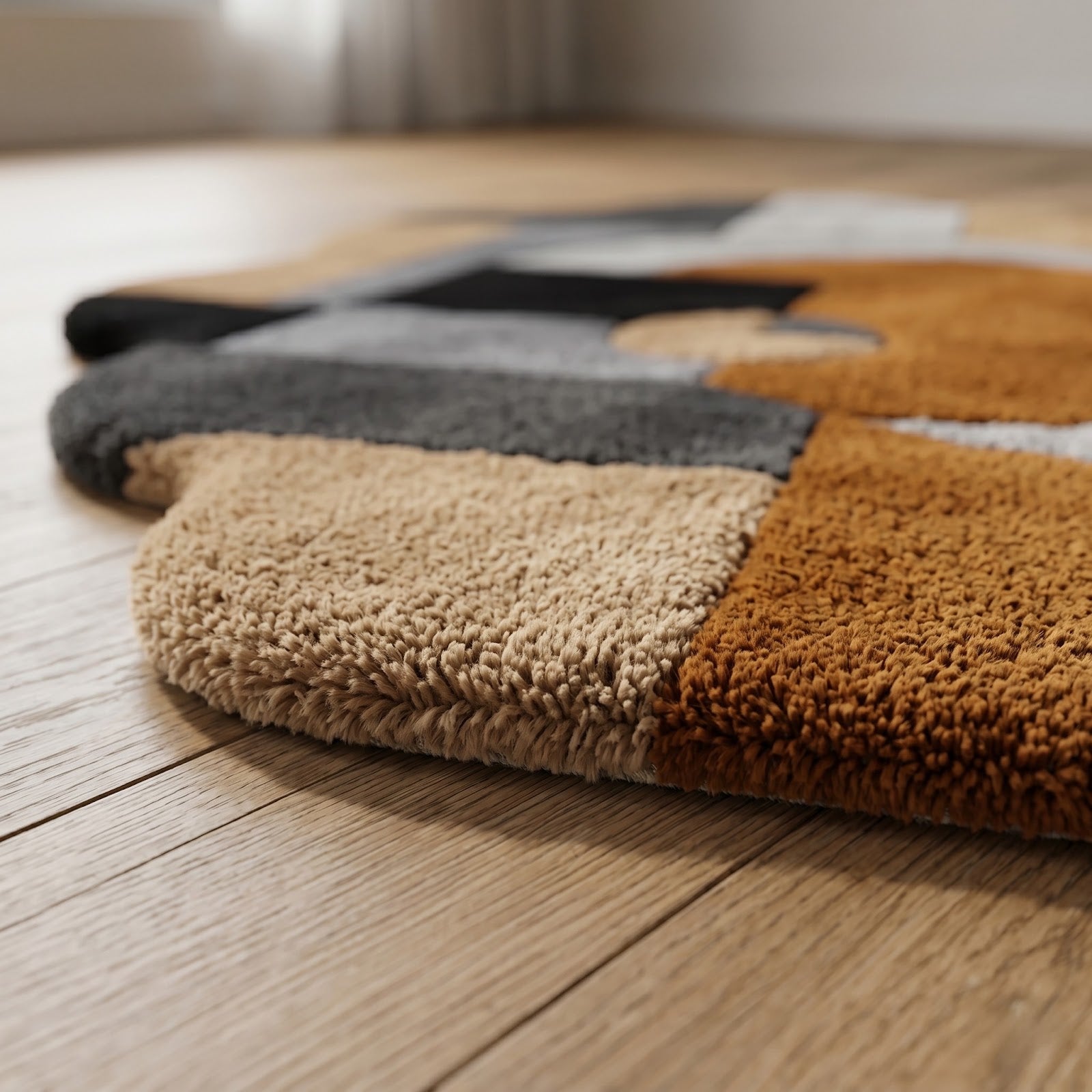 Irregular Geometric Hand Tufted Wool Rug | Modern Abstract Area Rug in Camel, Black, Grey & Ivory — 2x3 ft'