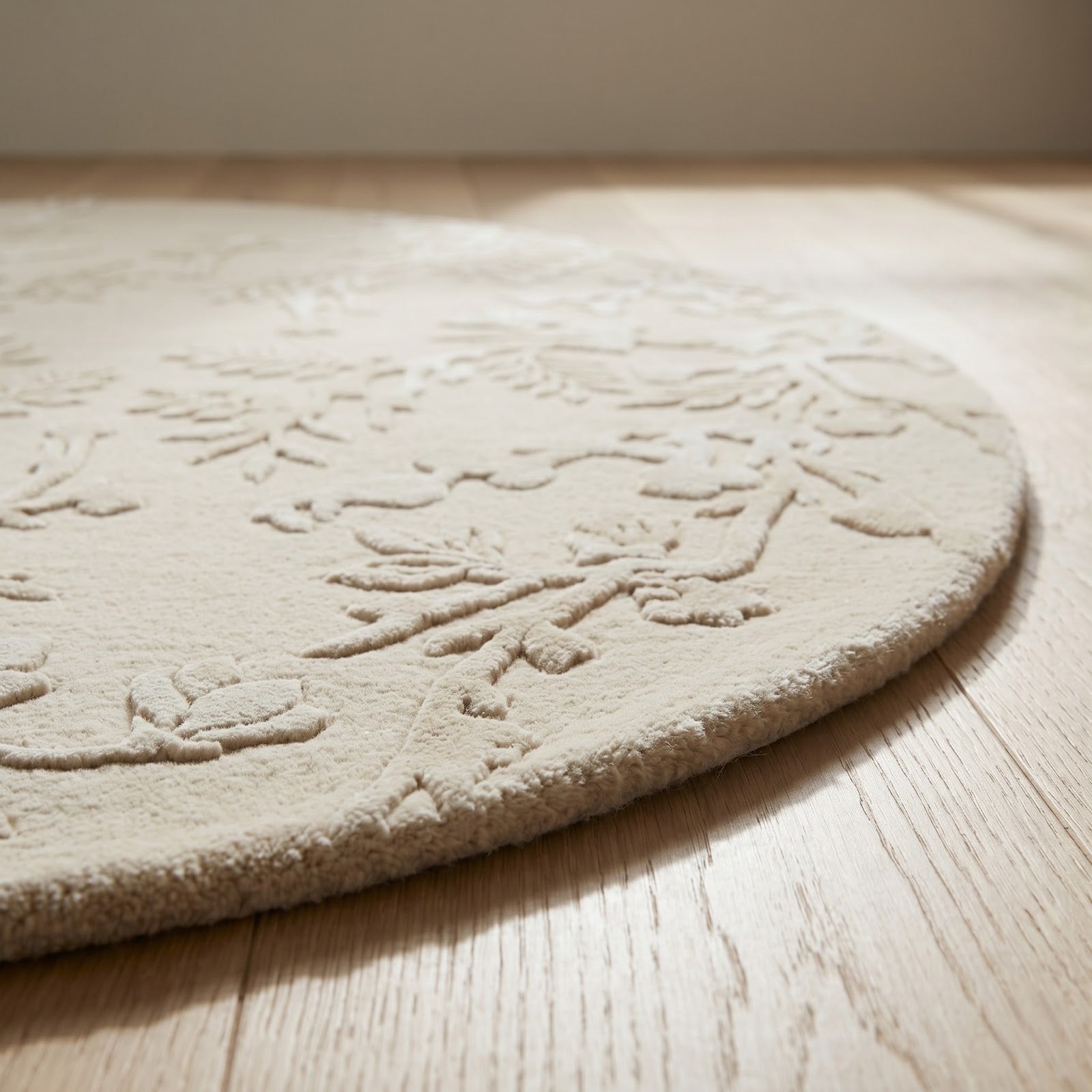 Oval Botanical Hand Tufted Wool Rug | Ivory Floral Vine Area Rug with Carved Texture — 2x3 ft'