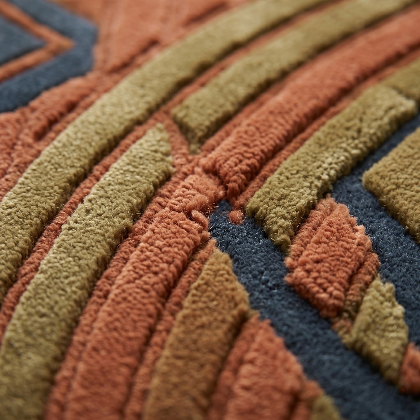 Art Deco Archways Hand Tufted Wool Rug | Terracotta & Slate Blue Geometric Area Rug — 2x3 ft'