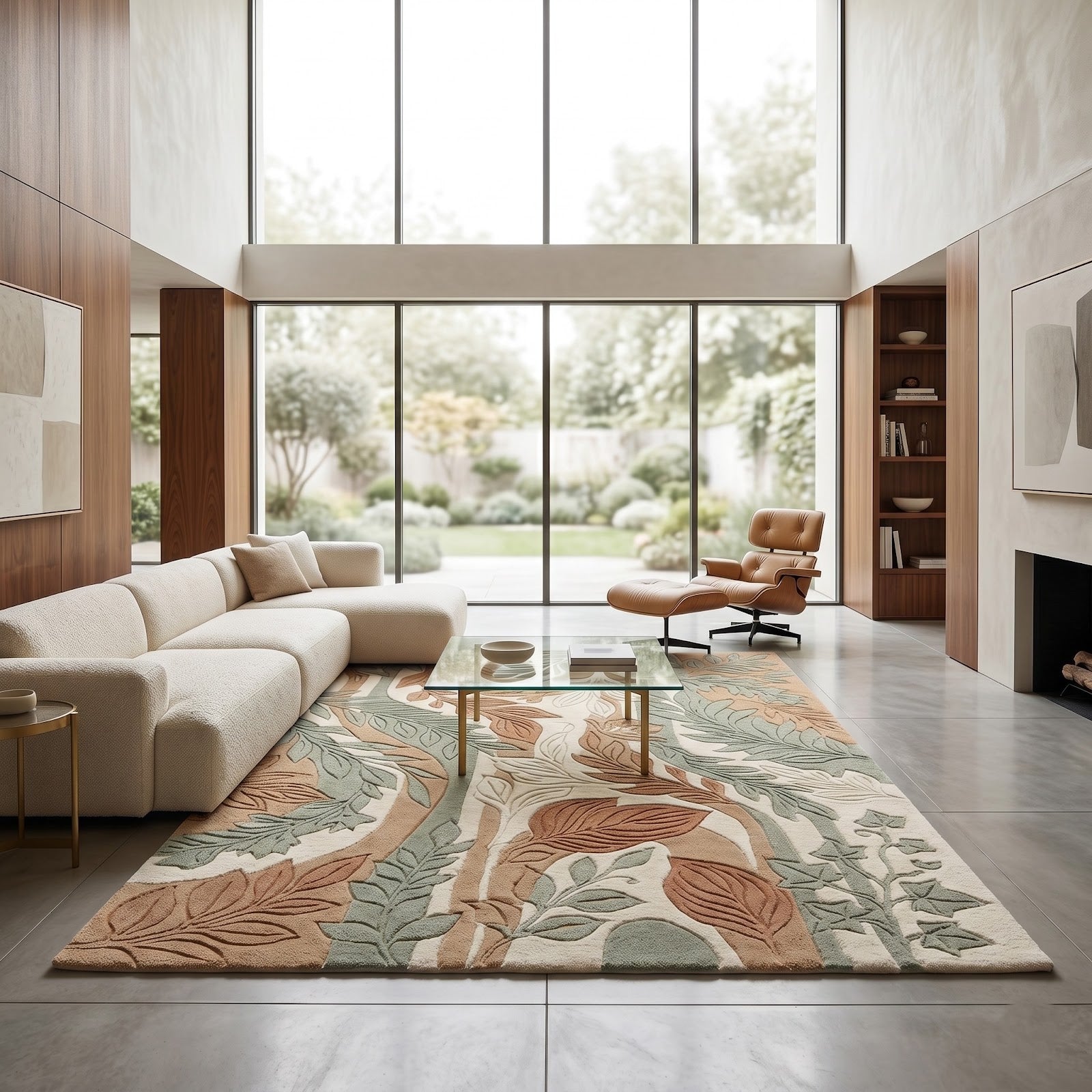 Botanical Forest Hand Tufted Wool Rug | Sage Green & Terracotta Leaf Pattern Nature Inspired Area Rug — 2x3 ft'