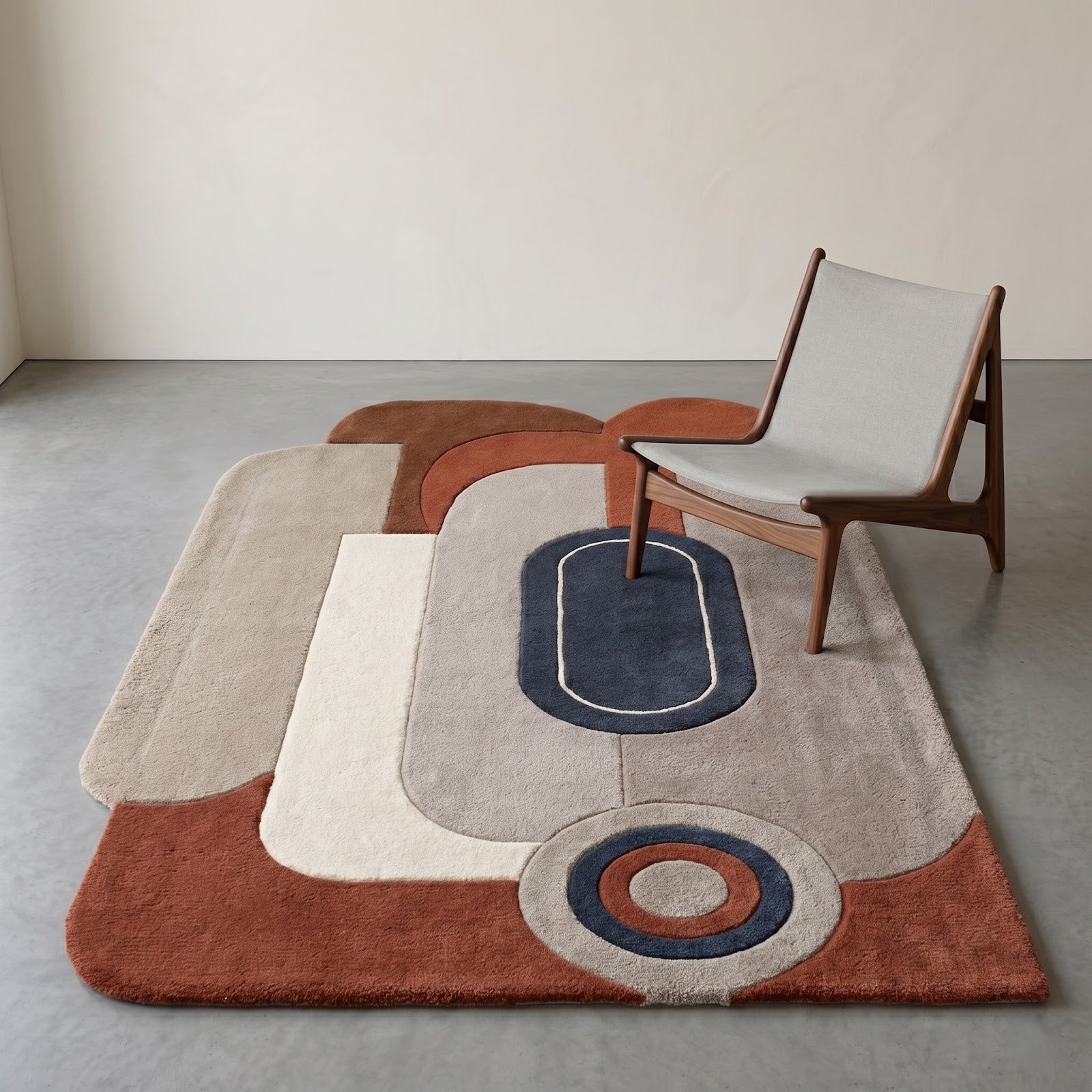 Retro Modern Hand Tufted Wool Rug | Terracotta, Beige & Navy Abstract Geometric Area Rug — 2x3 ft'