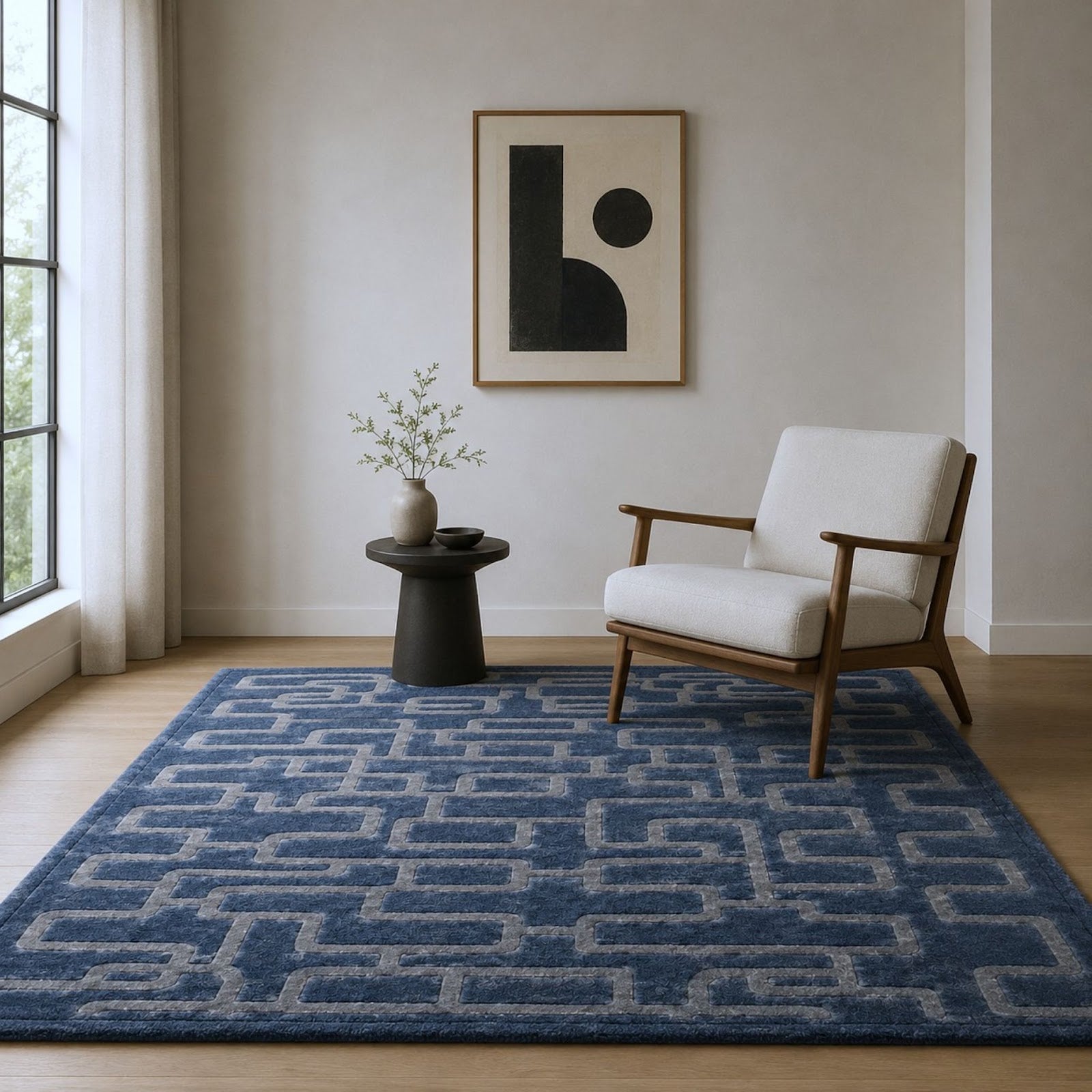 Modern Geometric Hand Tufted Wool Rug | Interlocking Chain Pattern Area Rug — 2x3 ft'