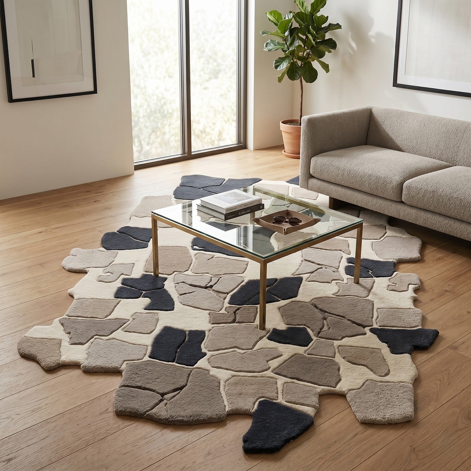 Irregular Mosaic Hand Tufted Wool Rug | Abstract Stone Pattern Area Rug — 2x3 ft'