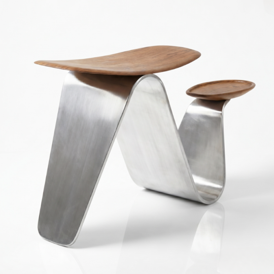 Libra Stool Acacia wood and Aluminium