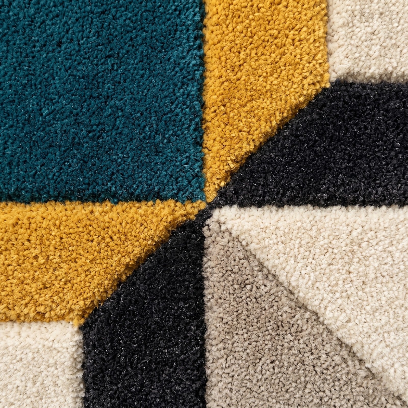 Modern Geometric Hand Tufted Wool Rug | Teal Mustard Abstract Area Rug — 2x3 ft'