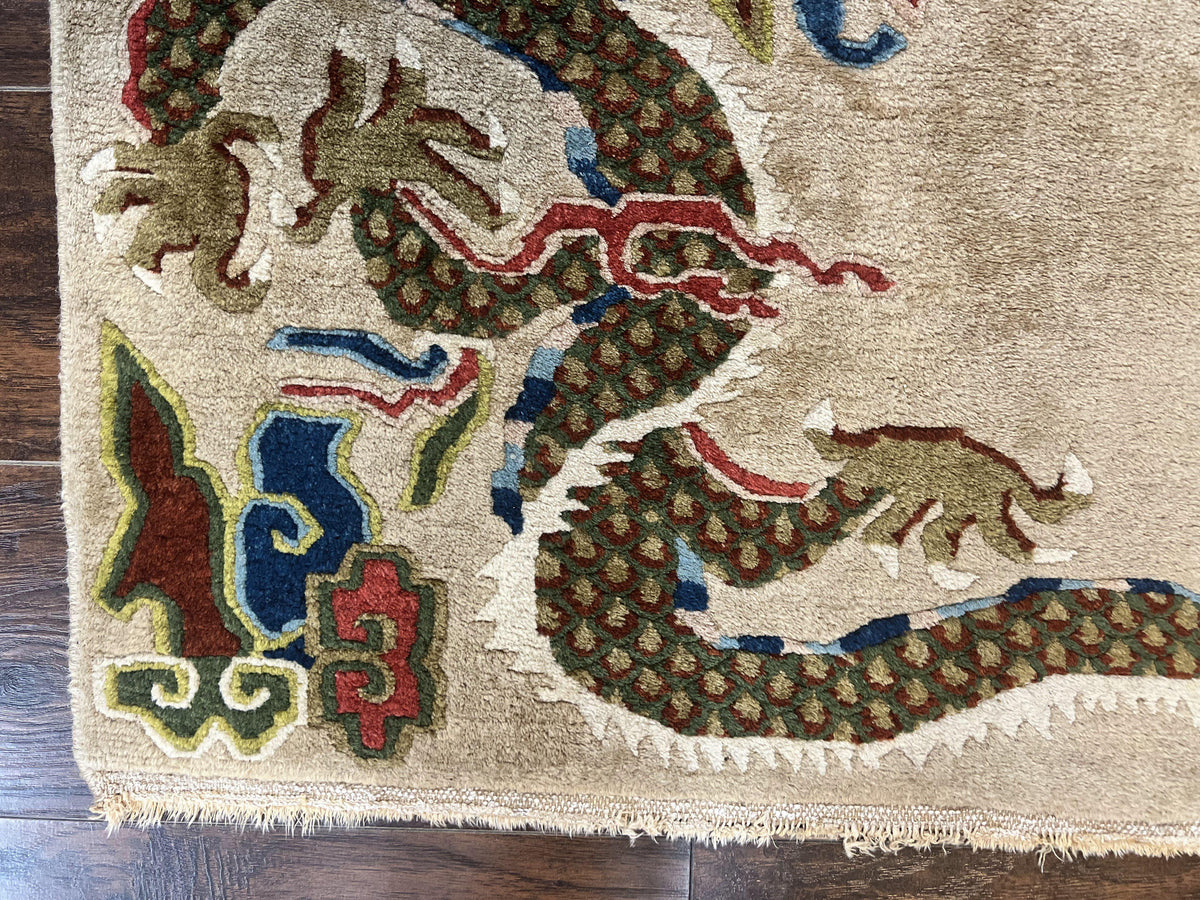 Antique Chinese Peking Rug 3 x 5.6, Dragon Motifs, Handmade Wool Asian Oriental Carpet - Jewel Rugs, view 9