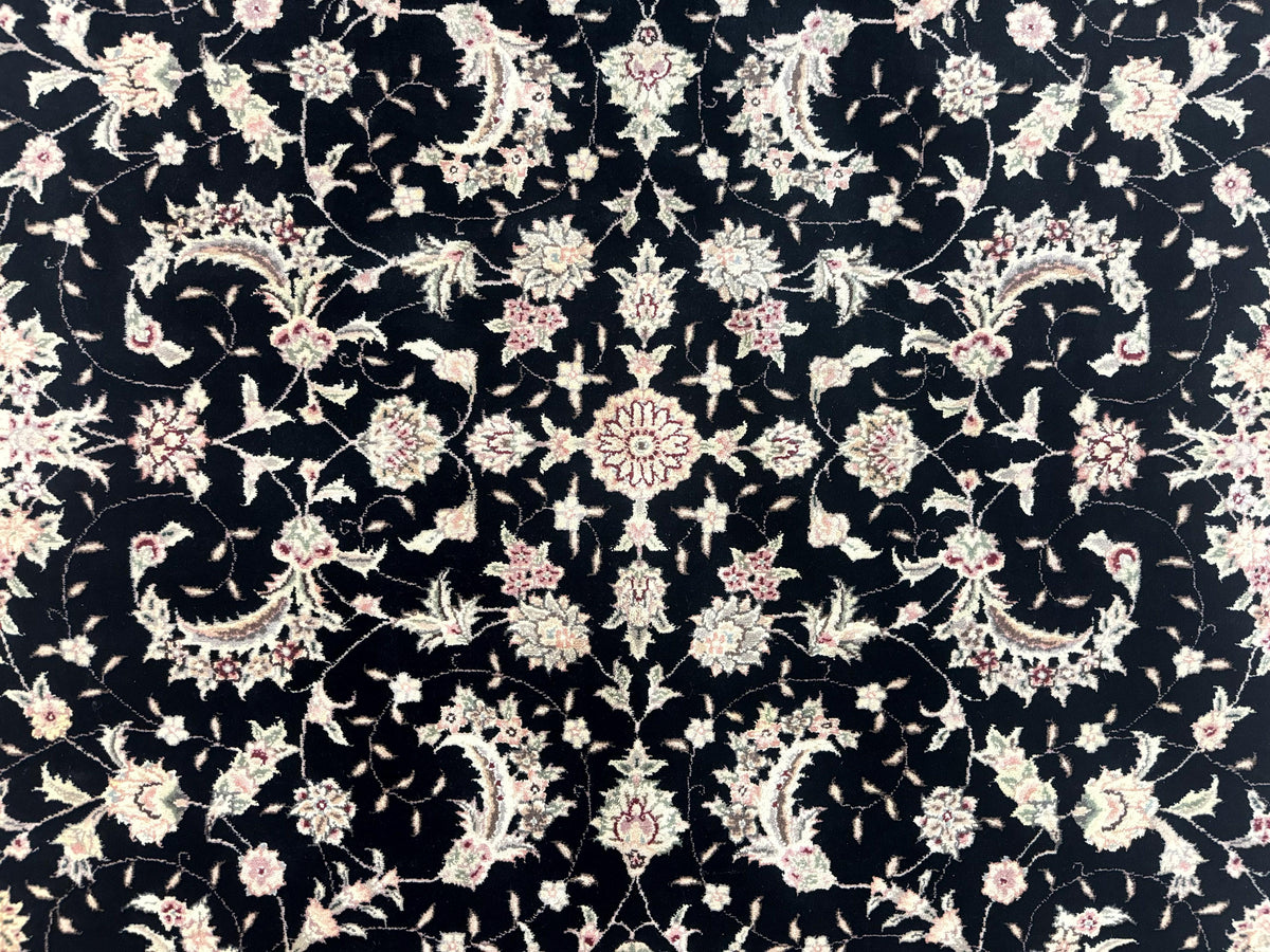 Sino Persian Rug 6x9, Black and Ivory, Wool and Silk Highlights, Handmade - Jewel Rugs, view 5